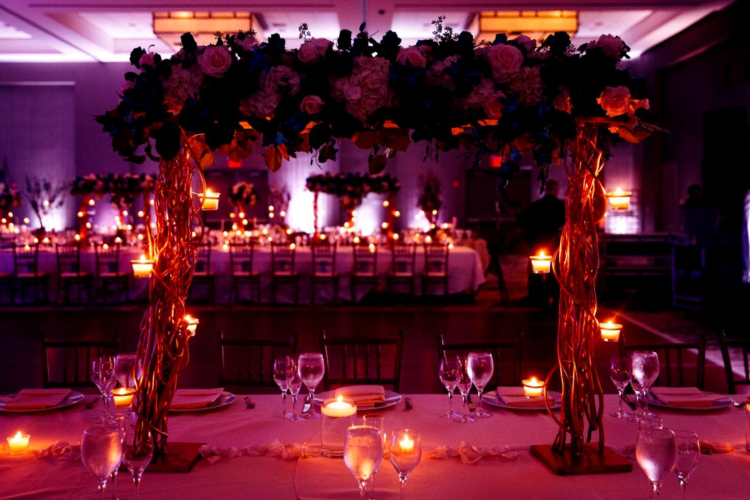 Event floristry setup showing professional arrangement techniques
